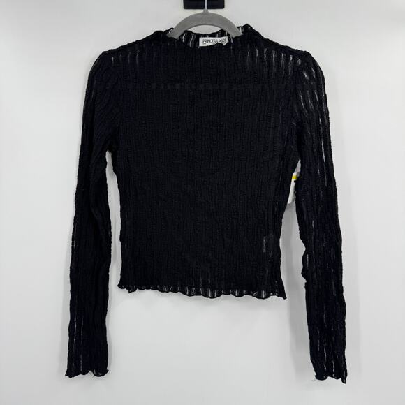 NWOT Princess Polly Women's Long Sleeve Mock Neck Open Knit Black Top Size 4 - Picture 2 of 8